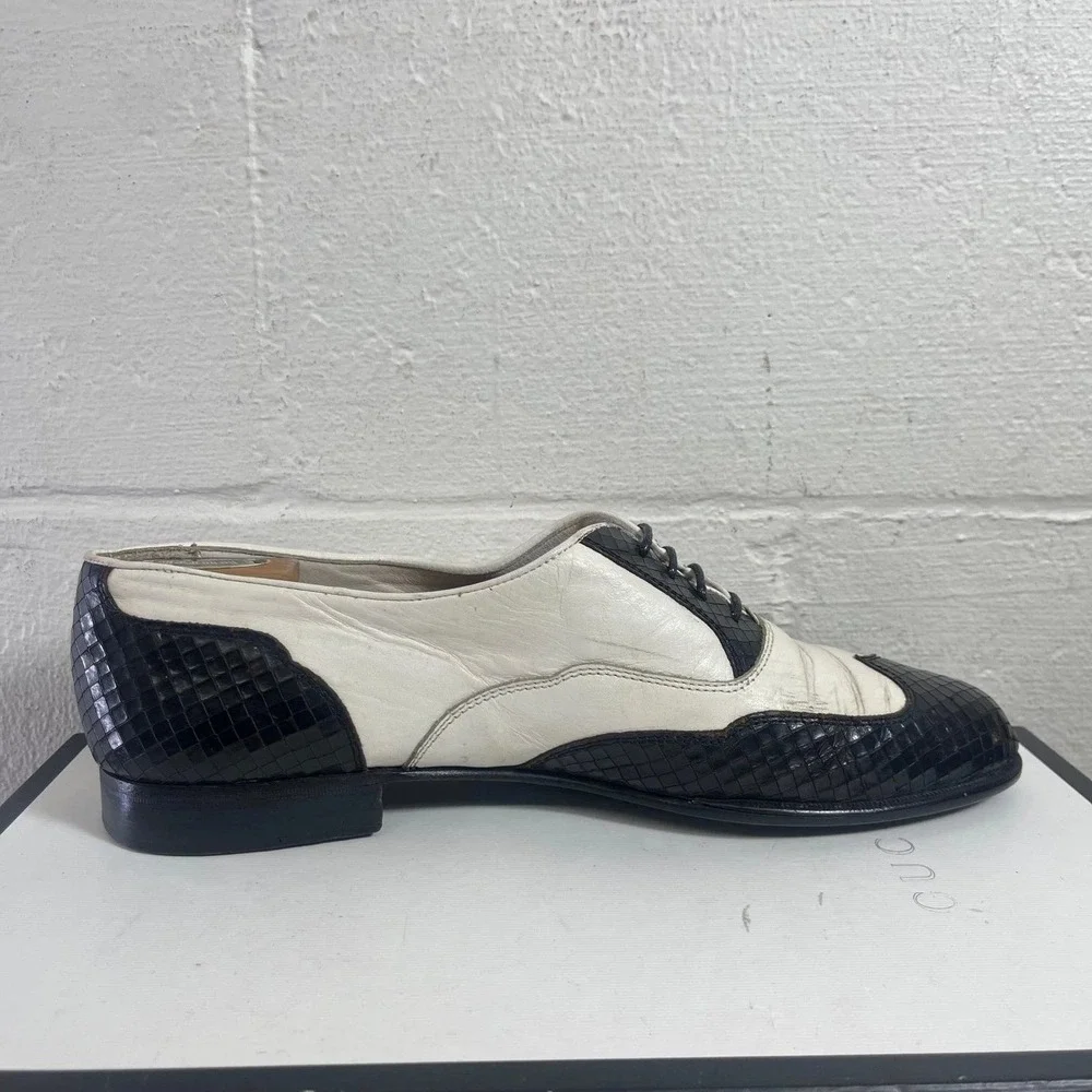 Vtg Johnston Murphy Spectator Black White Leather Wingtip Oxford Dress Sz 11‎ D